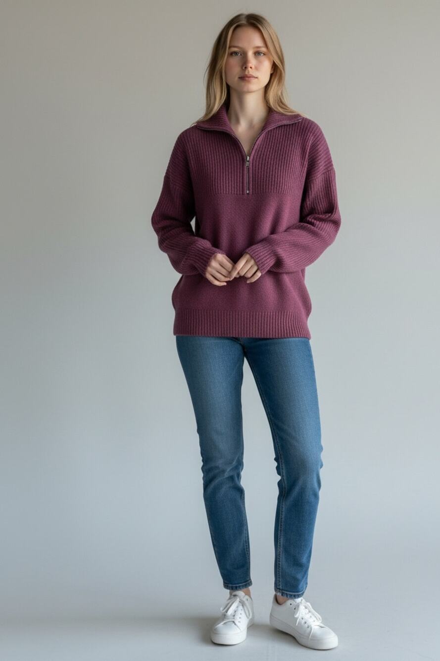 EDDIE BAUER Sweater Size M Purple Knit Soft V Neck Collar Pullover